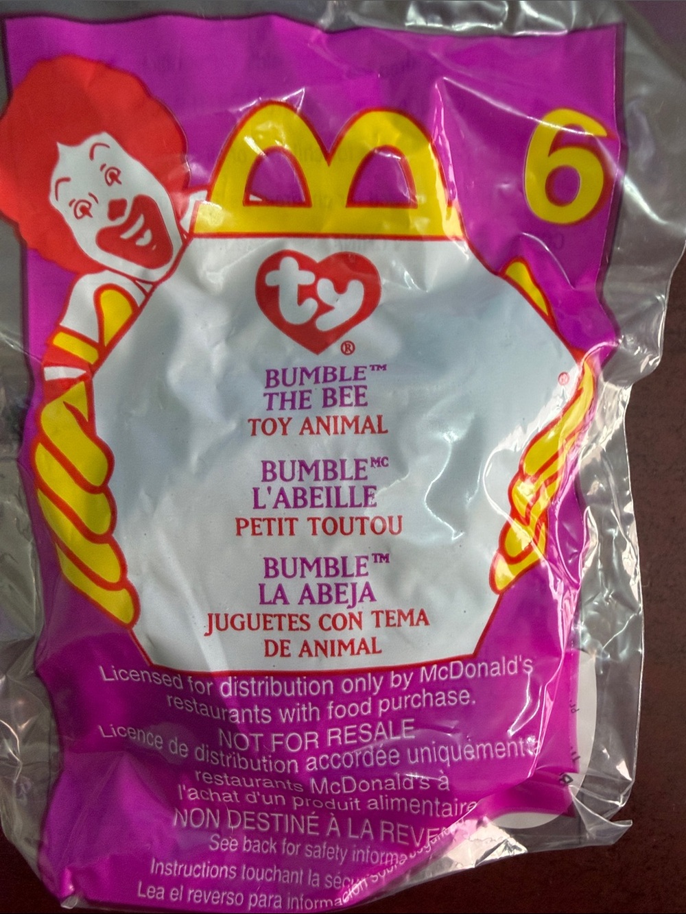 Vintage 2000 McDonald's Ty Bumble the Bee Plush #6 in package SEALED